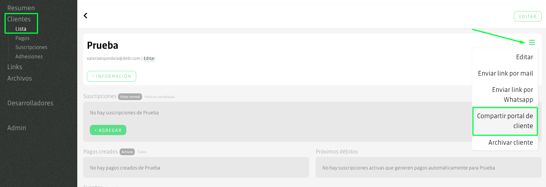 Generar sesión de cliente