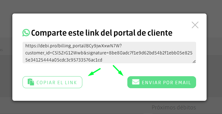 Ventana compartir link del portal